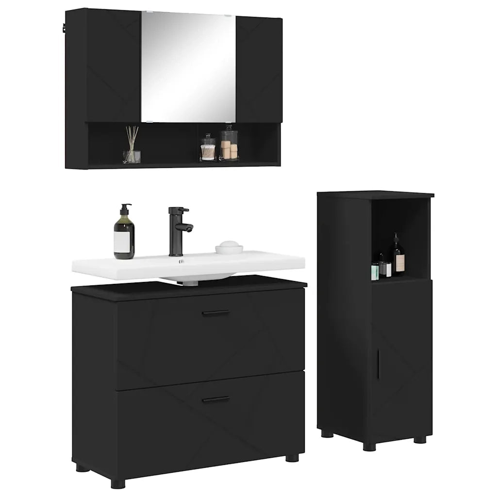 Set di mobili per il bagno con cassetto con porta 3 pcs Nero 3393024