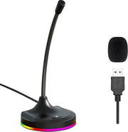 Microfono USB per Computer con Interruttore Muto e Illuminazione RGB, Microfono Plug&Play adatto per Conferenze, Gaming, YouTube, Desktop PC compatibile con Mac/Windows - Nero