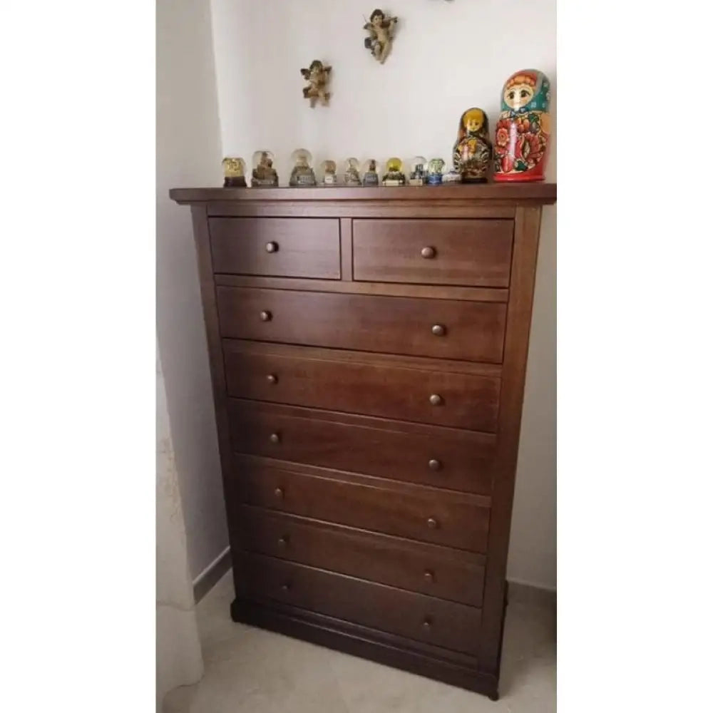 Cassettiera 8 cassetti arte povera in legno massello e mdf con rifinitura in noce 87x37x127 H