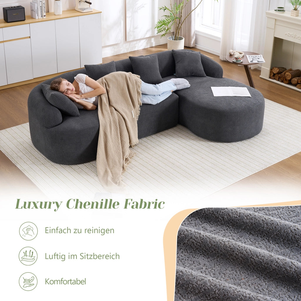 Divano angolare modulare curvo con chaise longue sinistra in chenille senza montaggio grigio scuro 243 × 150 × 67 cm