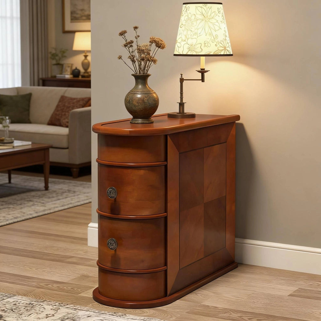 Tavolino laterale in legno noce con 2 cassetti, 60 cm