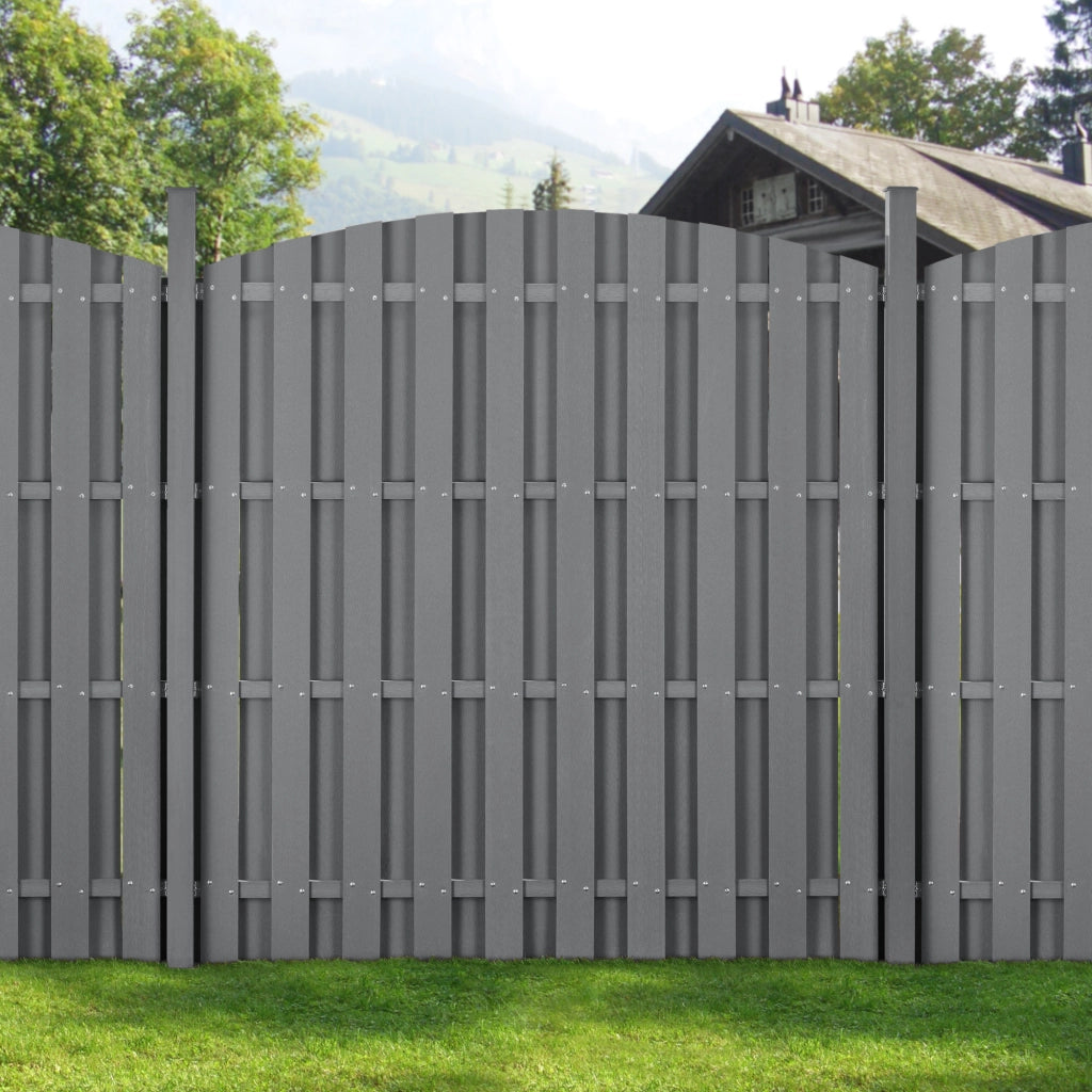 Set di 2 Pannelli Steccato ad Arco con Doghe in WPC e Base in Acciaio (AxL)185x376 cm - Grigio NEU.HOLZ