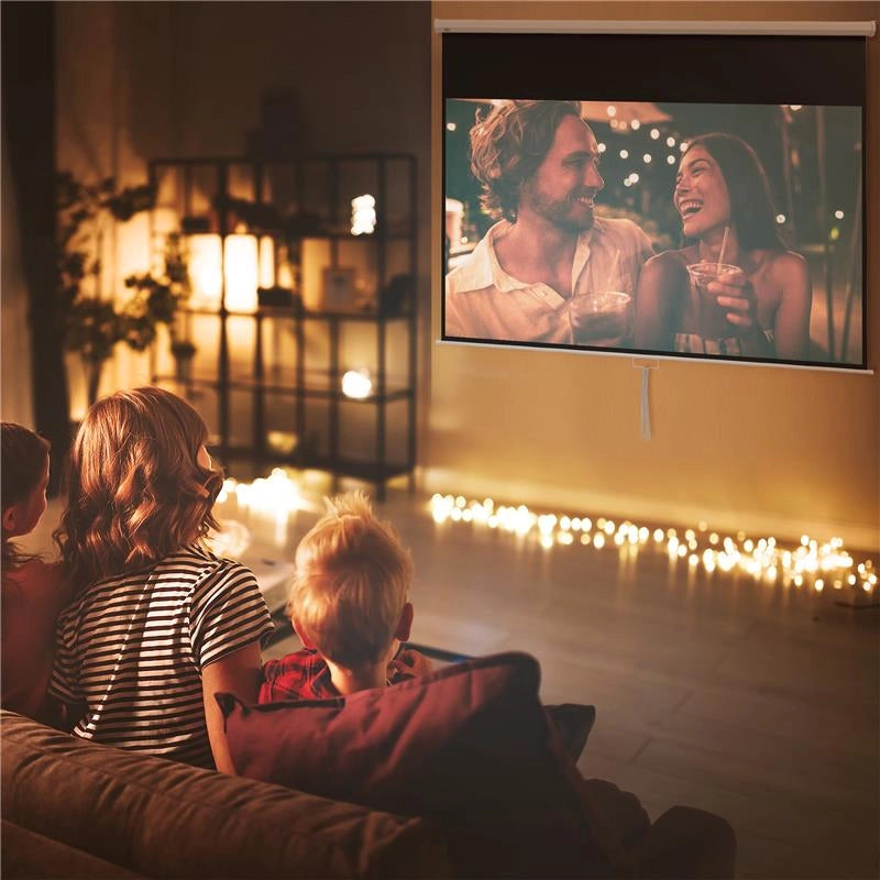 TELO PER PROIETTORE 120" RAPPORTO 16:9, FISSAGGIO A MURO E SOFFITTO PER CASA E UFFICIO, BIANCO