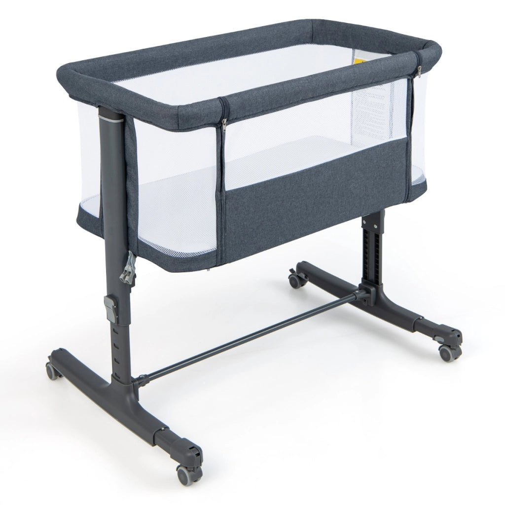 Culla per bambini 3 in 1 con 5 livelli di altezza regolabili borsa da viaggio, Traversina per bambini Grigio scuro-Culle