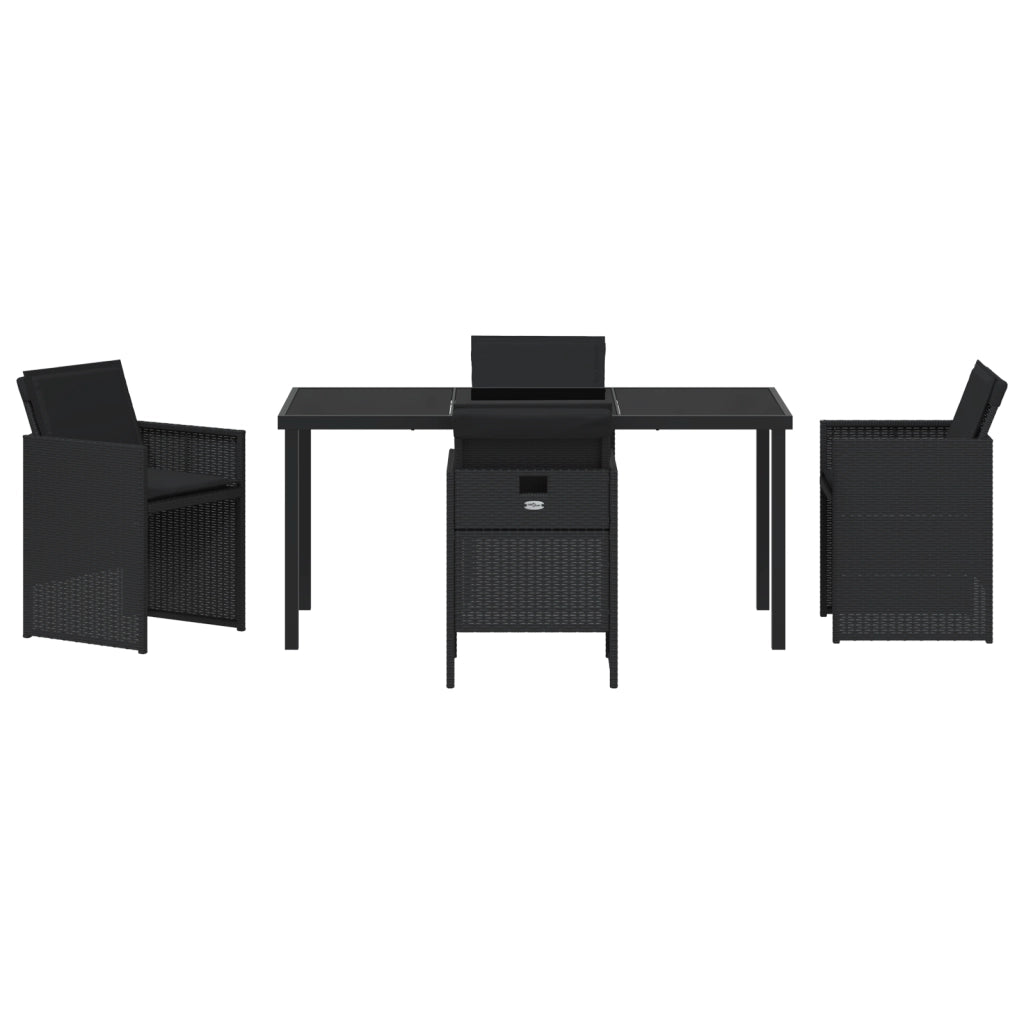 Set da Pranzo da Giardino da 5 Pezzi con Cuscini Rattan Poliestere Nero