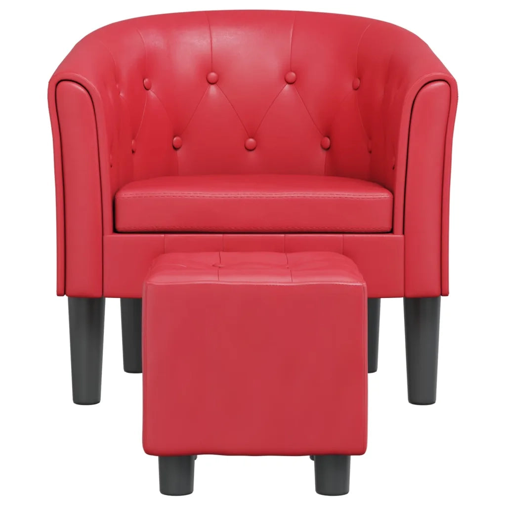 Poltrona a Pozzetto con Poggiapiedi Rossa in Similpelle 356468