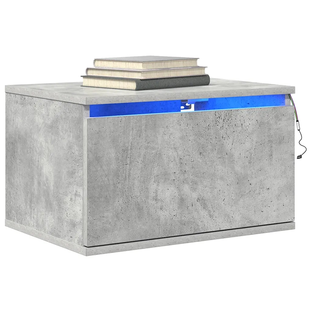 Comodino a Parete con Luci LED Grigio Cemento 836832