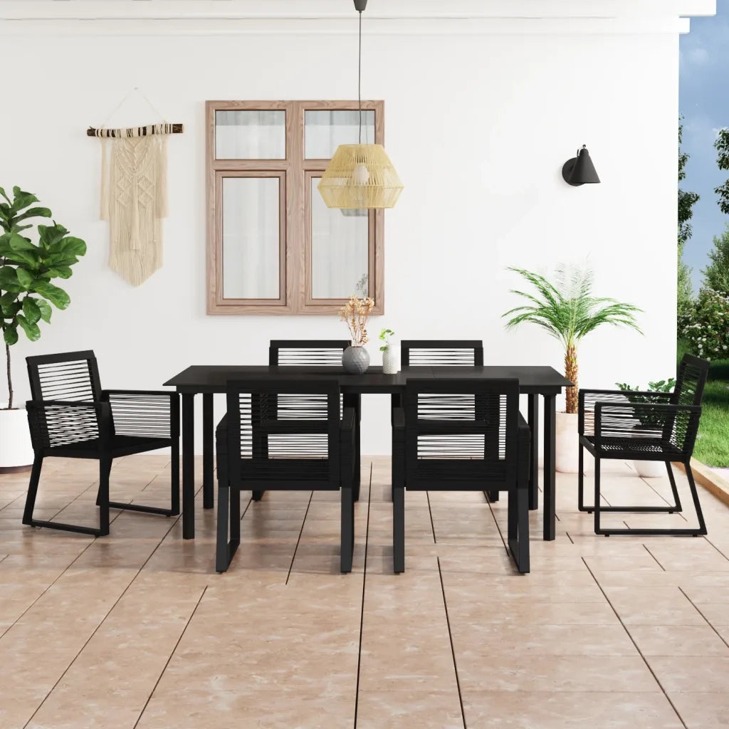 Set da Pranzo da Giardino 7 pz in Rattan PVC Nero cod mxl 41711