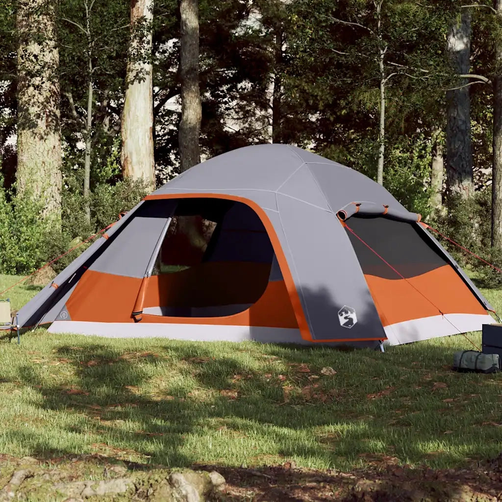 Tenda da Campeggio a Cupola per 6 Persone-Tenda per Escursionismo Grigia Impermeabile