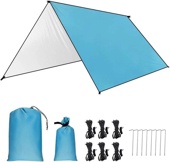 Tenda da Campeggio Impermeabile Teli Portatile con Linee di Tempesta - Blu Verde Verde Scuro - 3x3M/3x4.5M