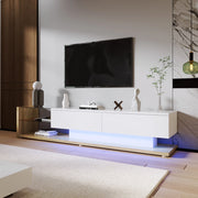 Mobile TV con 2 Cassetti; 2 Ripiani in Vetro e LED; Bianco Lucido con Effetto Legno; 170??36??38 cm; in Truciolare