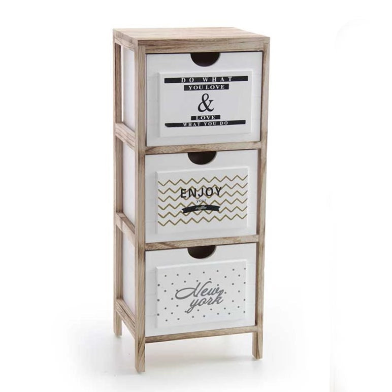 CASSETTIERA IN LEGNO DECORATA CON DUE CASSETTI 30 X 24 X 74 CM