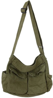 Borsa da messaggero grande capacità - Borsa da braccio Hobo - Borsa a spalla in canapa - Disegno con molteplici tasche - Sostenibile - Materiale resistente ai urti