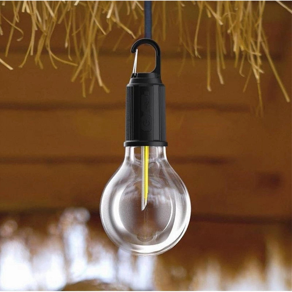 Trade Shop - Lampada Lampadina Led Bulbo Ricaricabile 3 W Usb Gancio Campeggio Tenda Camper -