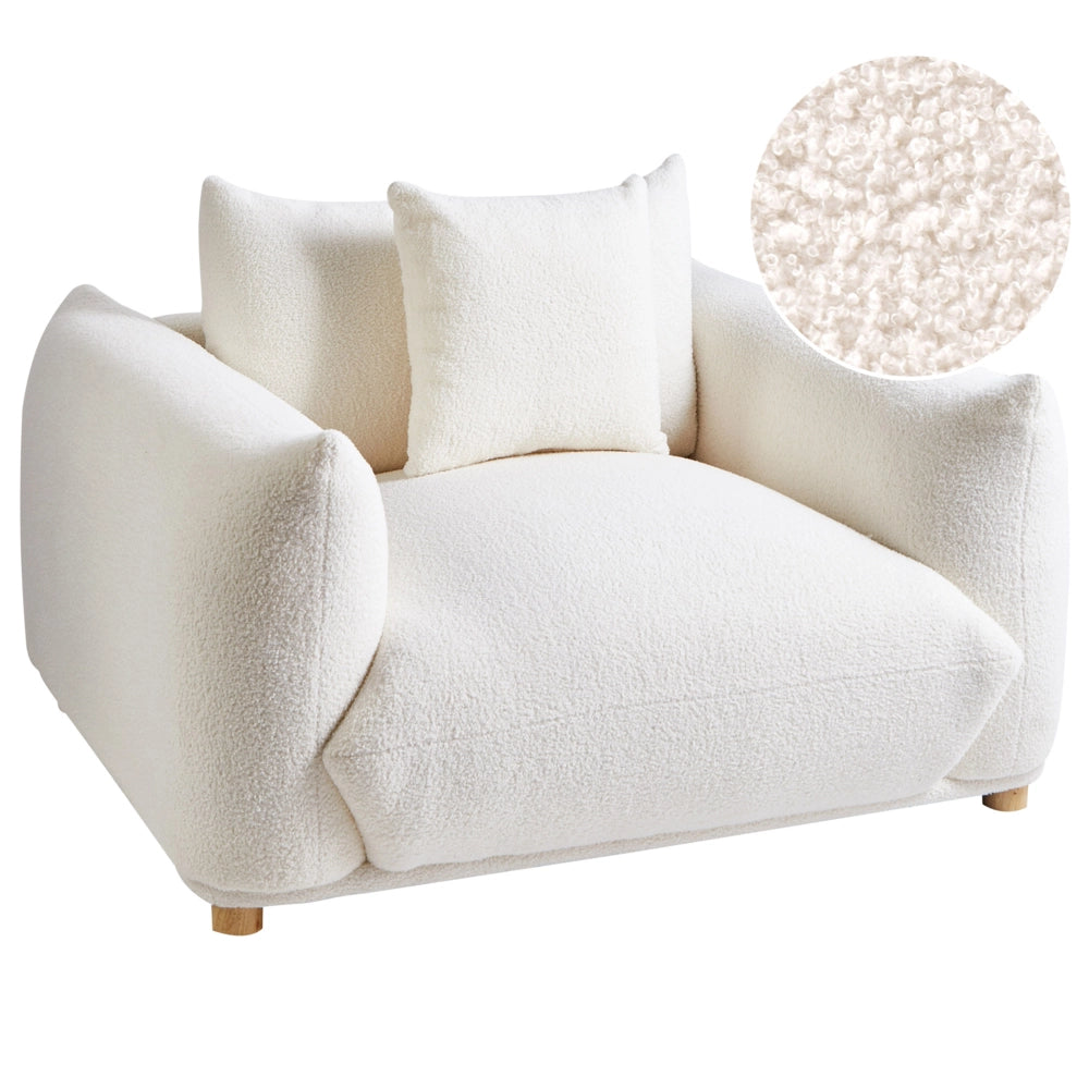 Poltrona Tessuto bouclè bianco sporco Gambe di legno morbide Stile moderno arredamento scandinavo