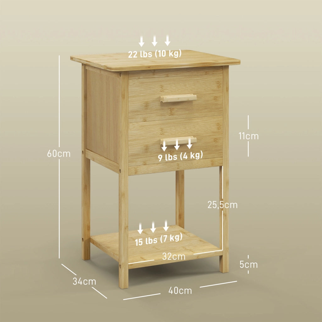 Comodino in bamb¨´ con 2 cassetti e ripiano ¨C zephmum ¨C 40x34x60 cm naturale