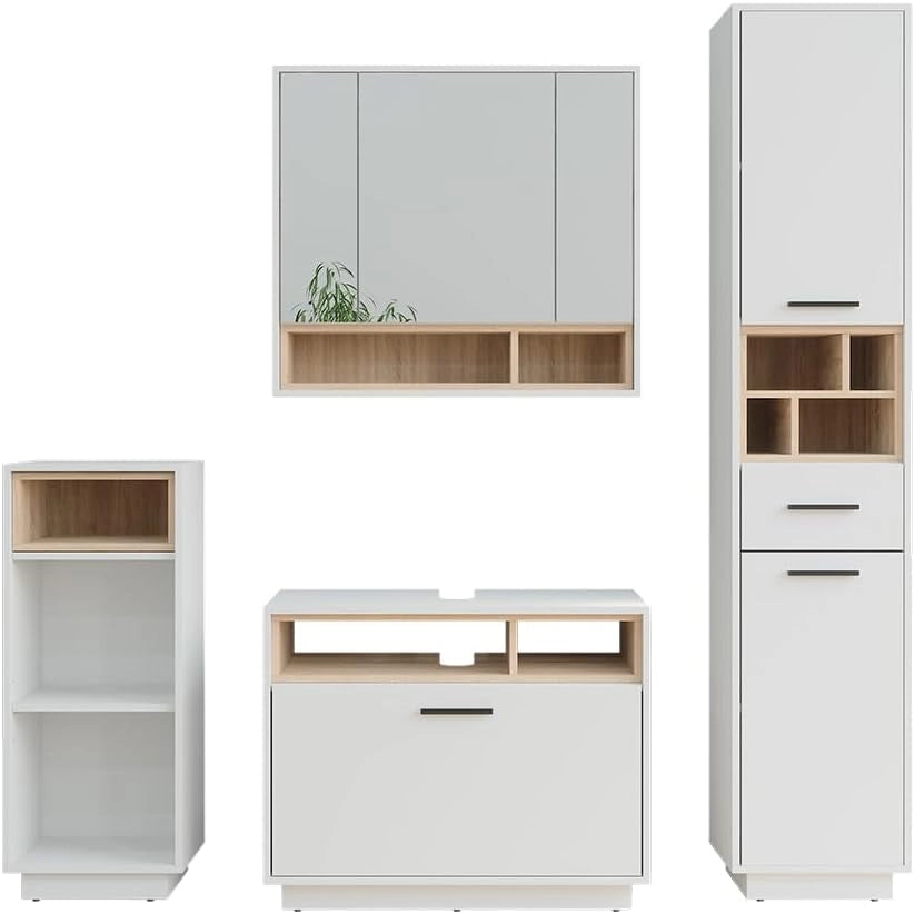 Set di mobili da bagno Beatrice, Rovere artigianale/antracite, 80 cm, composto da mobile lavabo, pensile a specchio, colonna e base media