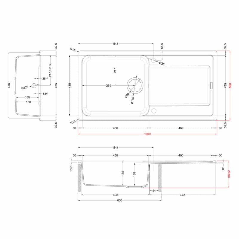 Lavello Elleci Incasso 1 vasca 100x50 Life 480 Granitek Grigio Cemento LG248048
