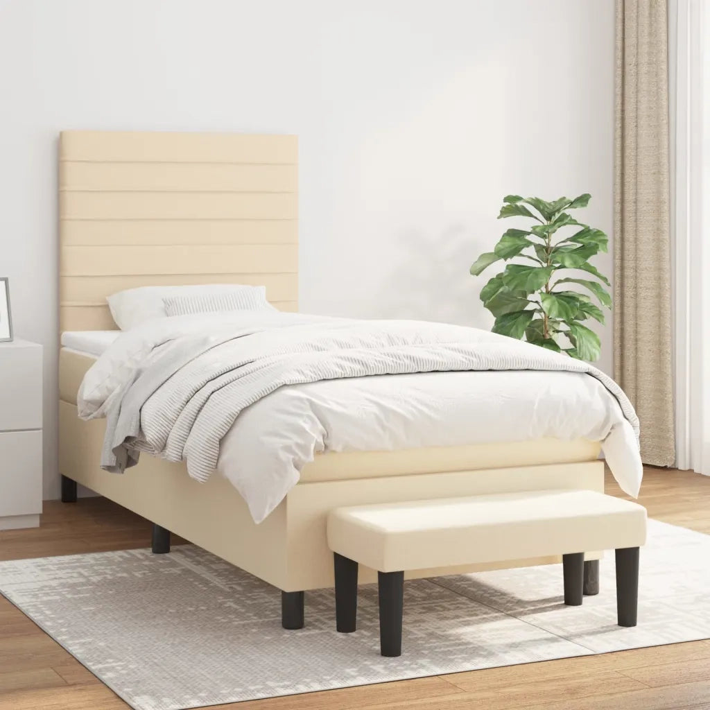 Letto singolo | Letto per adulti | Giroletto a Molle con Materasso Crema 80x200 cm inTessuto