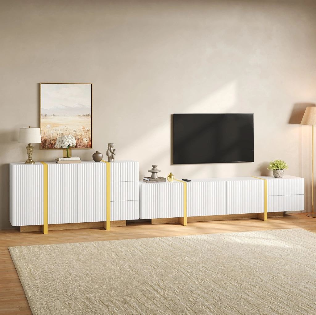 Combinazione TV lowboard e sideboard 190x35x45 cm in MDF e PB bianco