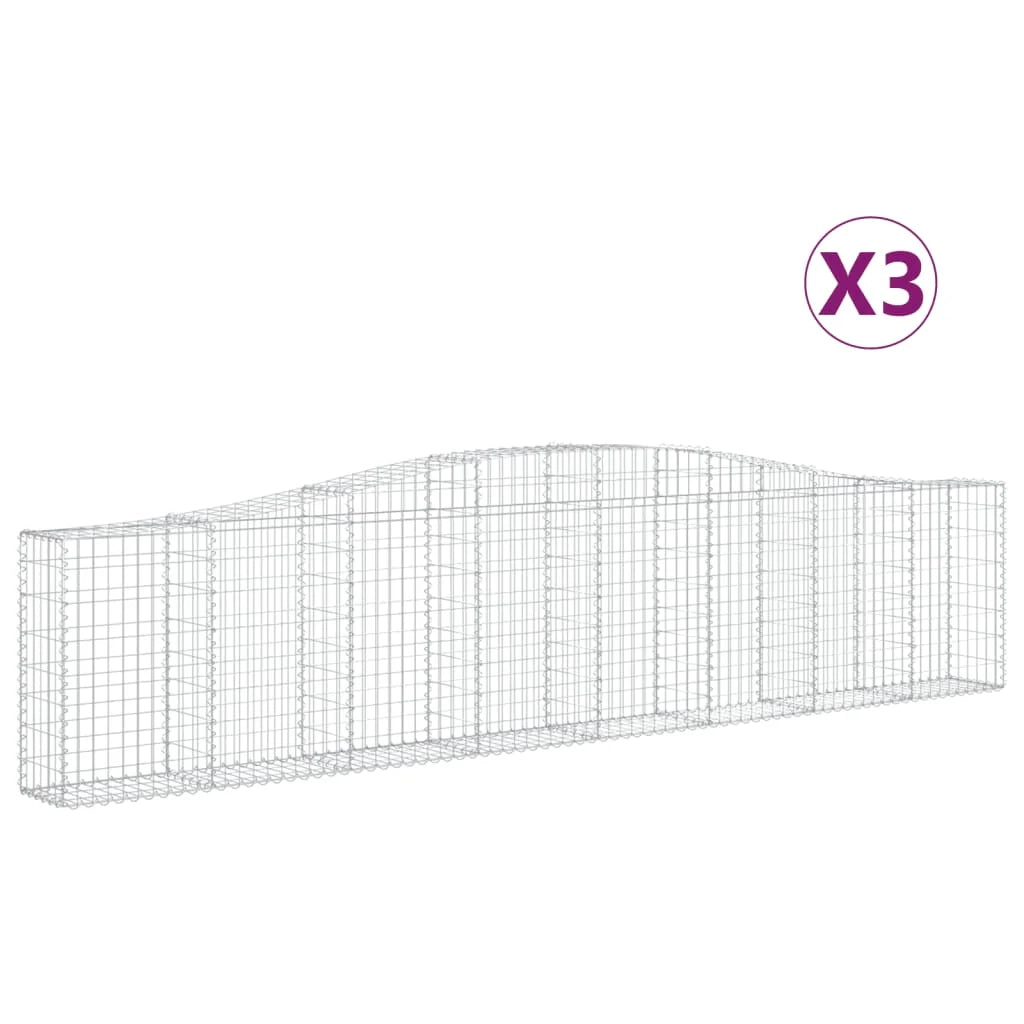 Cestini gabbioni recinzione a gabbia muro di contenimento ad arco 3 pezzi 400 x 30 x 80/100 cm ferro zincato argento 02_0040795