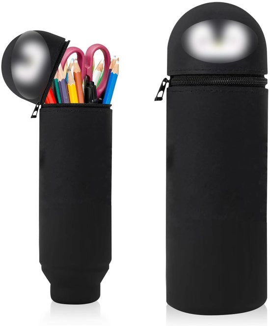 Etui 2-in-1 in silicone, tas, etui, penhouder, staande etui, dierenpenhouder, cartoon per bambini (pinguino nero)