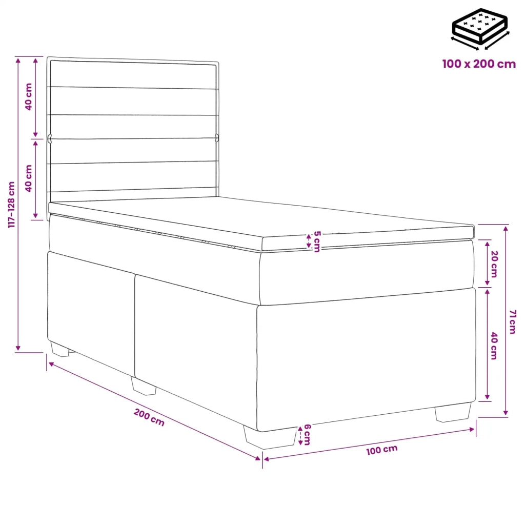 Letto box spring con materasso Tortora 100 x 200 cm Tessuto 3453336