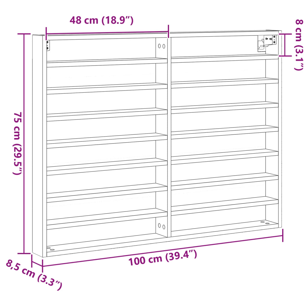 Vetrina Armadio Legno Vecchio 100x8,5x75 cm Legno Composito