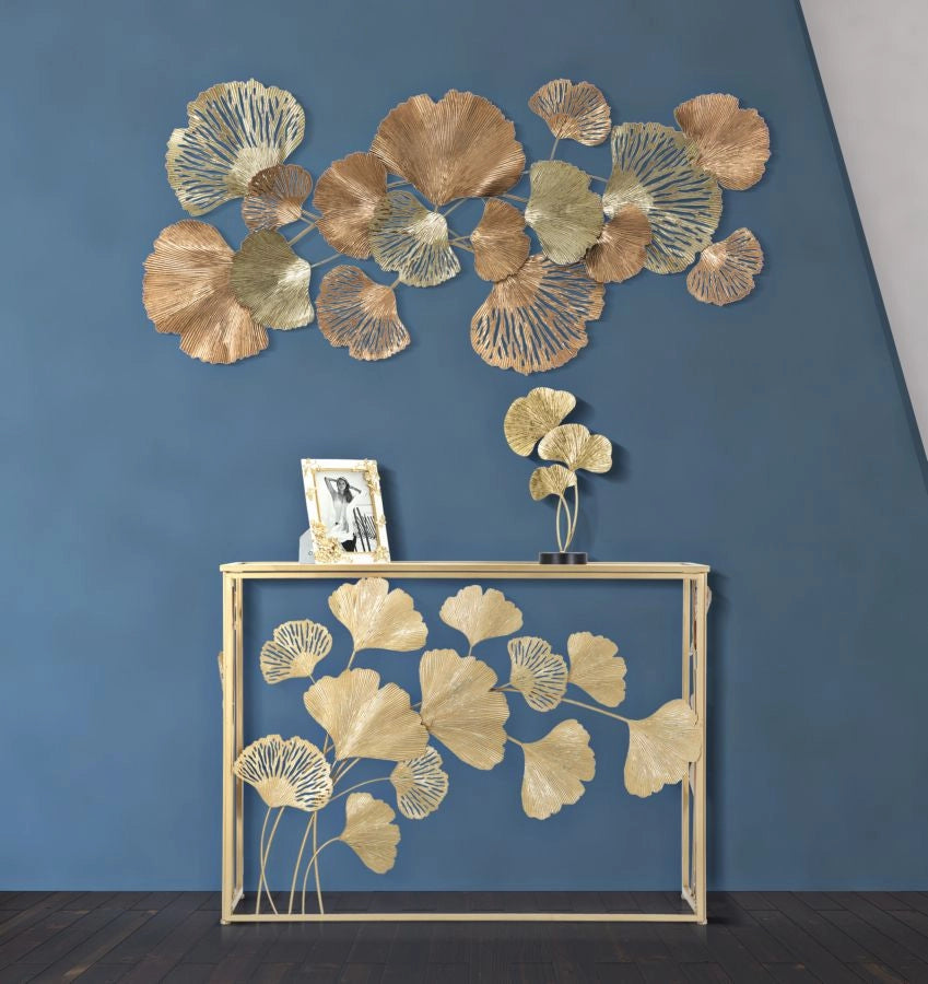 Console in Ferro Leaf 108x36,5x80 cm in Ferro MDF e Specchio Oro