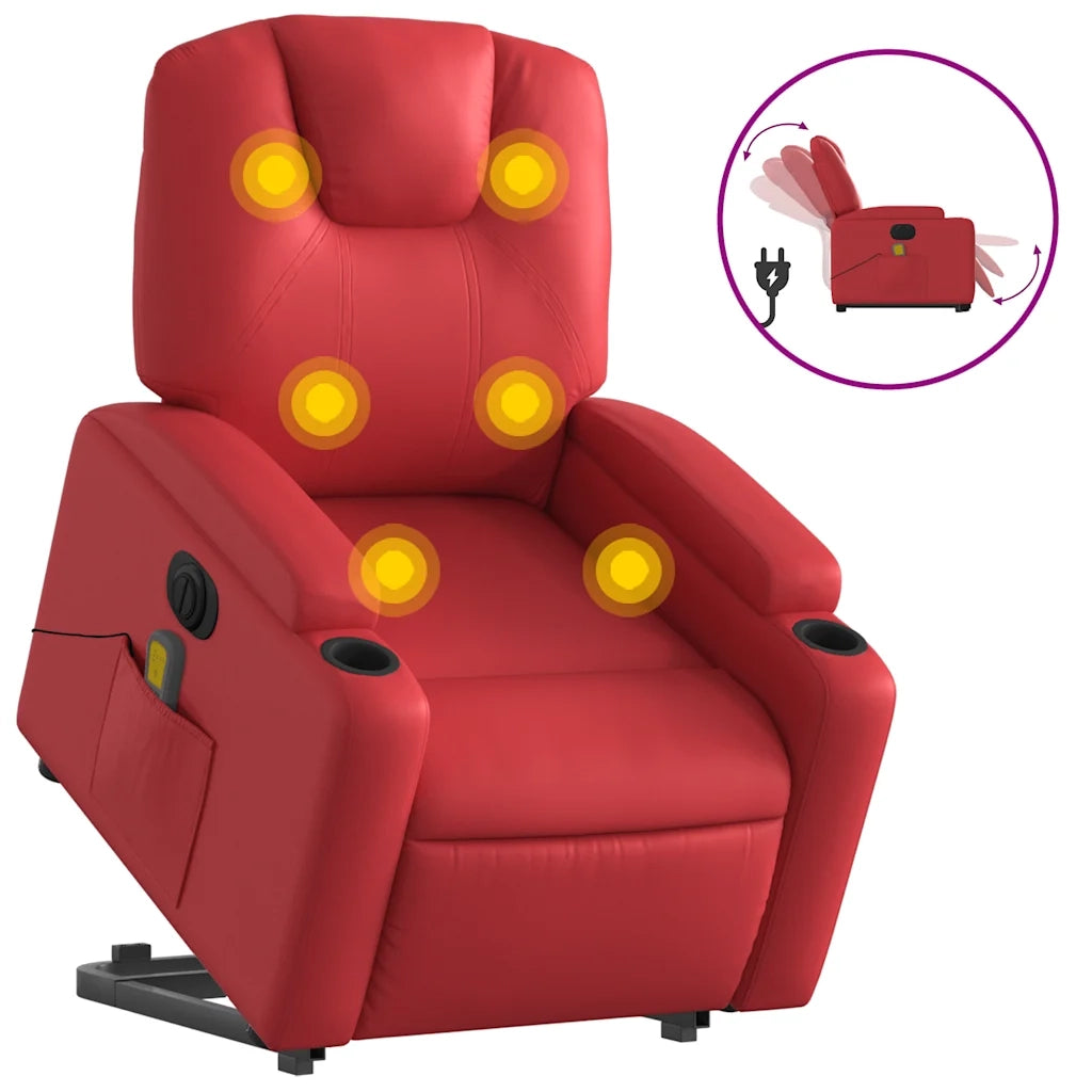 Poltrona Alzapersona Reclinabile Elettrica Rossa in Similpelle