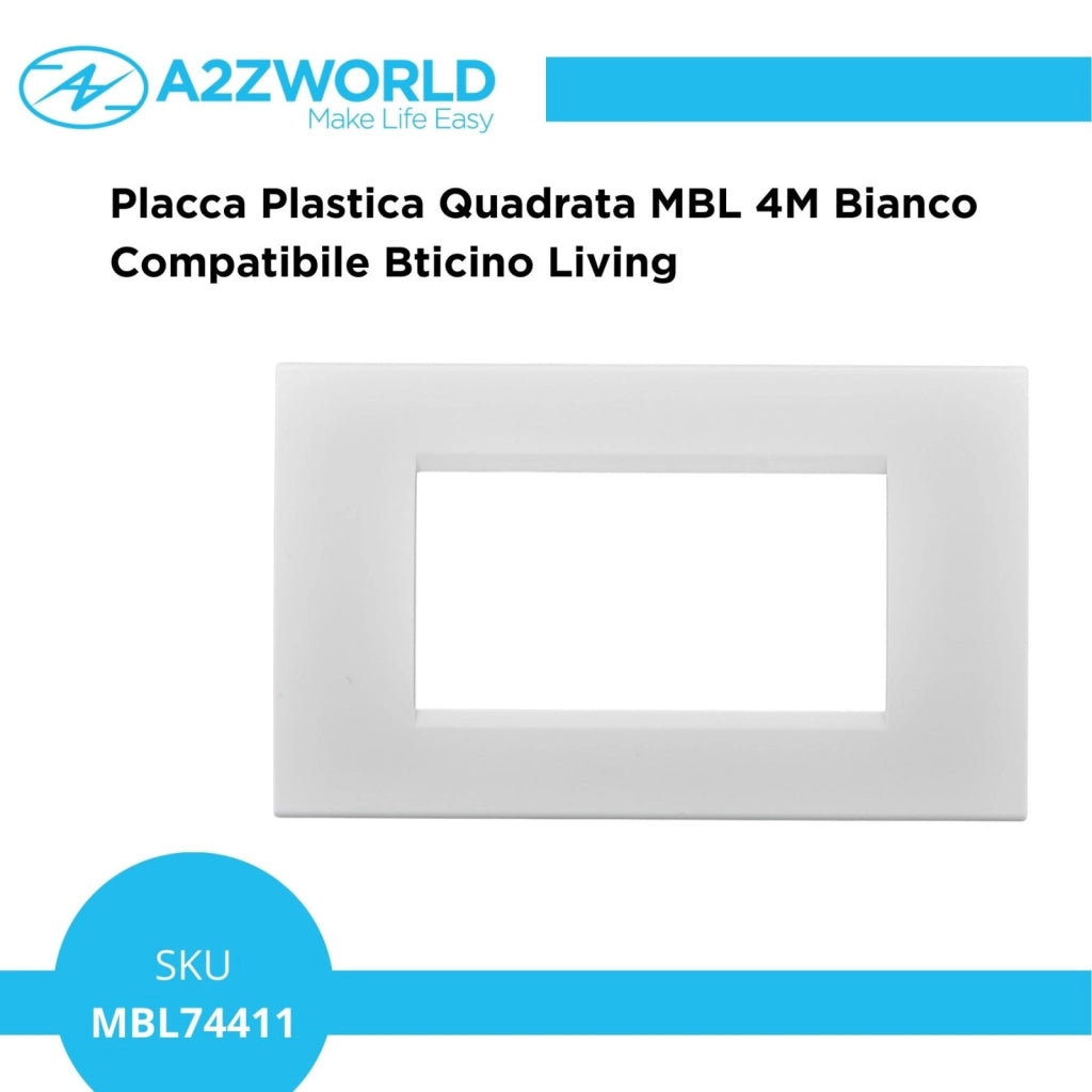 Placca Plastica Quadrata MBL 4M Bianco Compatibile Bticino Living BLN89401