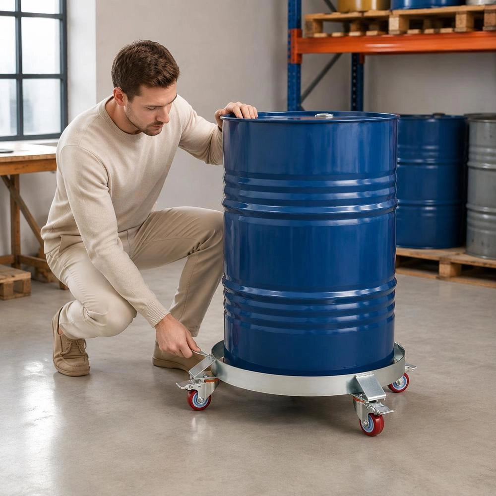 Heavy Duty Steel Drum Dolly, Industrial Frame With Swivel Casters, For Workshop Handling, 607 Mm Inner Diameter, 454 Kg Capacity