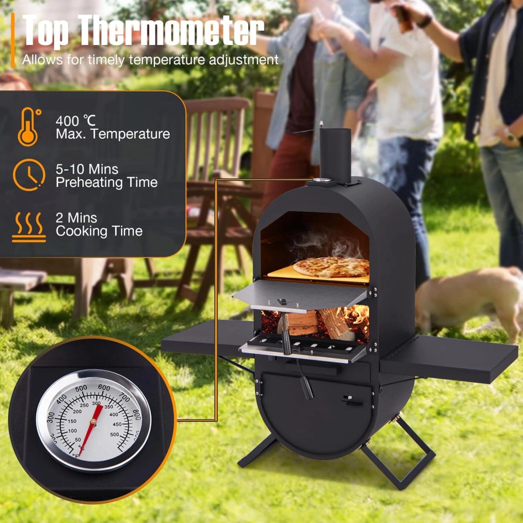 Forno per pizza da esterno a 2 strati, forno a legna portatile con borsa per il trasporto, pietra per pizza, pala per pizza, grill, termometro, forno per pizza per barbecue, campeggio
