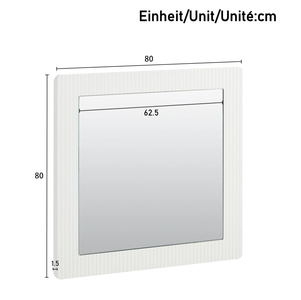Specchio da parete quadrato 80x80 cm con cornice MDF bianca a righe verticali