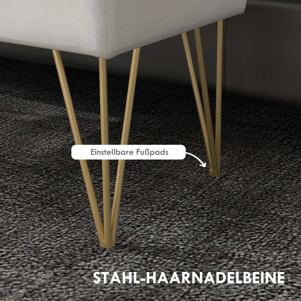 Panca da letto imbottita con vano contenitore e gambe in acciaio in tessuto effetto lino crema 100 × 40 × 49 cm