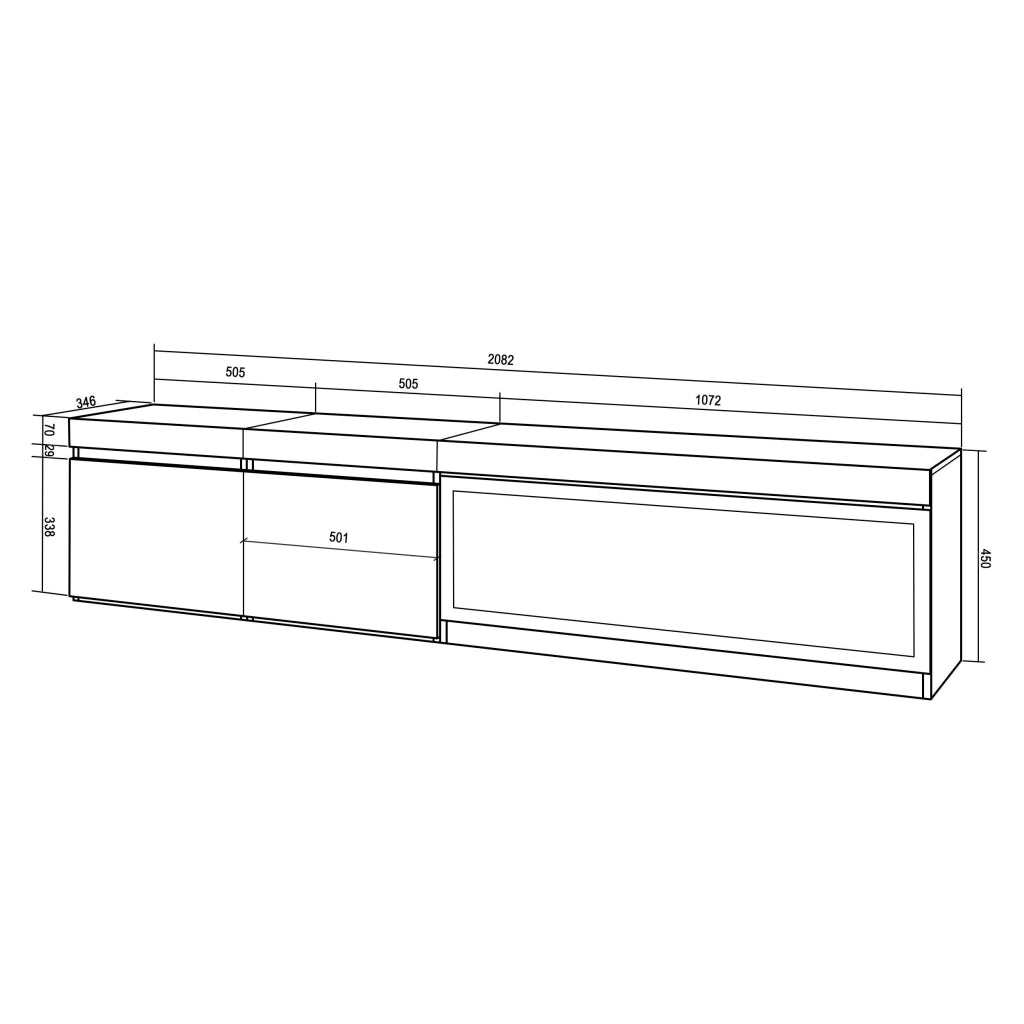 Mobile TV, Soggiorno, 208x35x45cm, Per TV fino a 80", Camino elettrico XXL, da appendere, grigio cemento RF3208