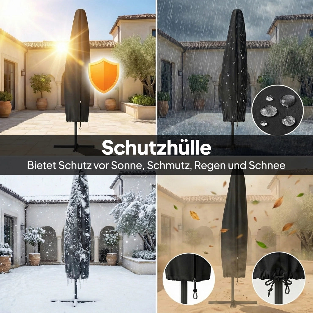 Parasole a sbalzo LED Solare; circa ?300 cm; parasole rotabile con copertura protettiva per piedi Grigio Scuro