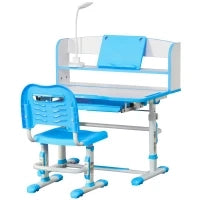 Banco Scuola per Bambini 6-12 Anni Regolabile con Luce LED, Leggio e Portapenne, in MDF, PP e Acciaio, Azzurro