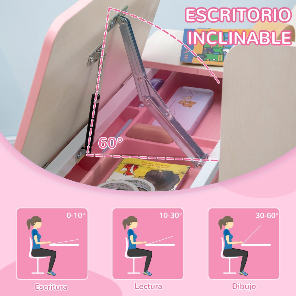 Scrivania per Bambini con Sedia ¨C zephmum ¨C 80x52x88-109 cm Rosa