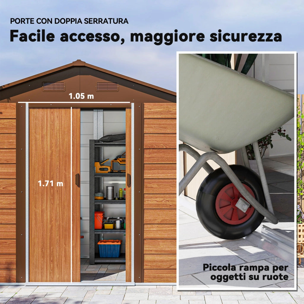 Casetta da Giardino ¨C Zephmum ¨C Acciaio Effetto Legno Marrone 236x196x208 cm