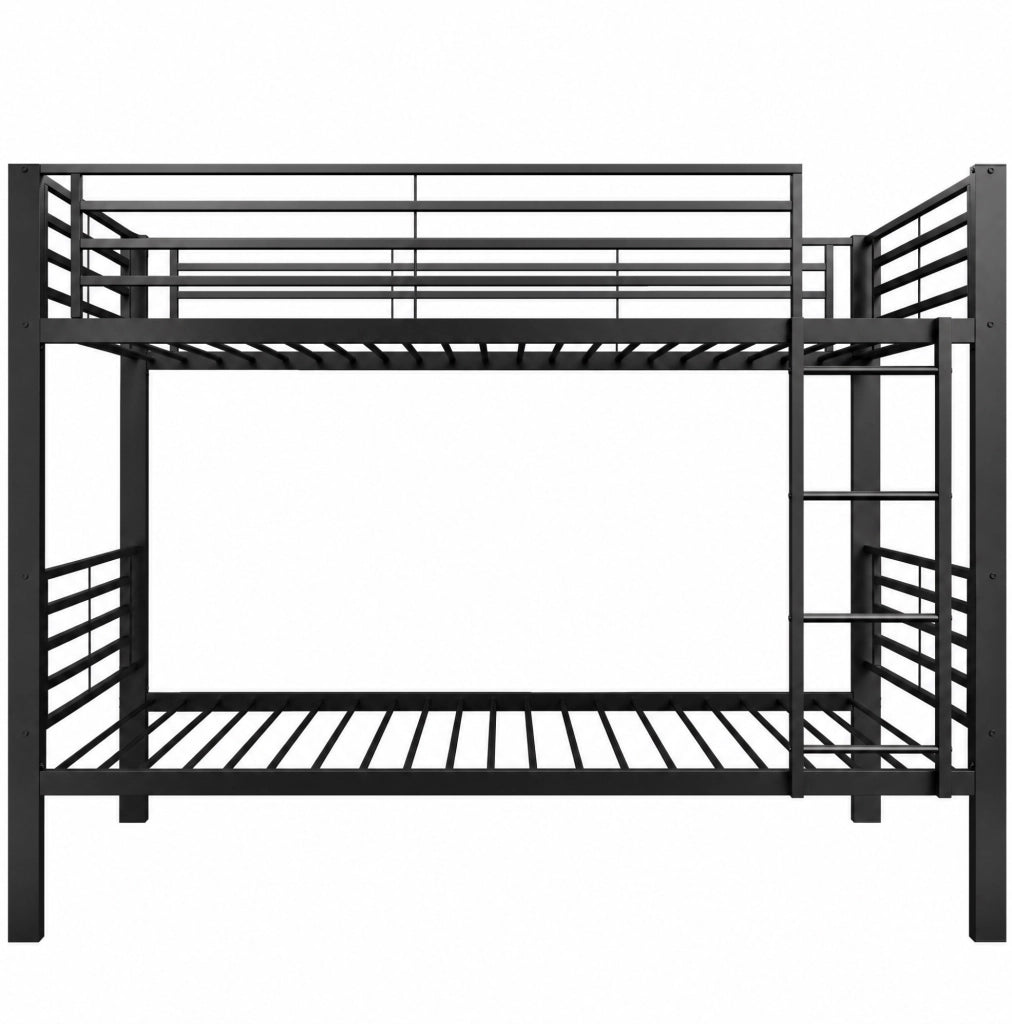 Letto a castello in metallo nero con scala reversibile e spazio contenitivo