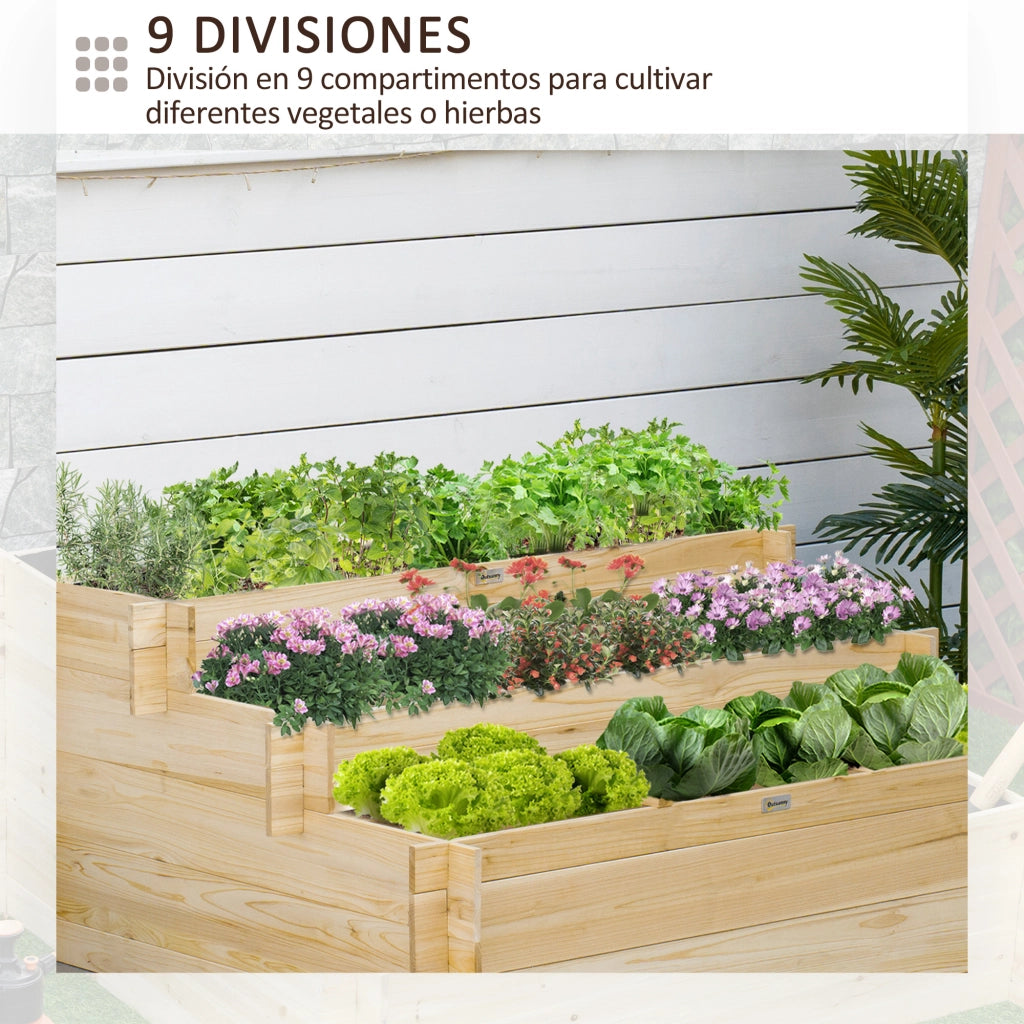 Fioriera Giardino Urbano 3 Livelli ¨C Zephmum ¨C 117x100x54 cm Legno Tela Geotessile Naturale