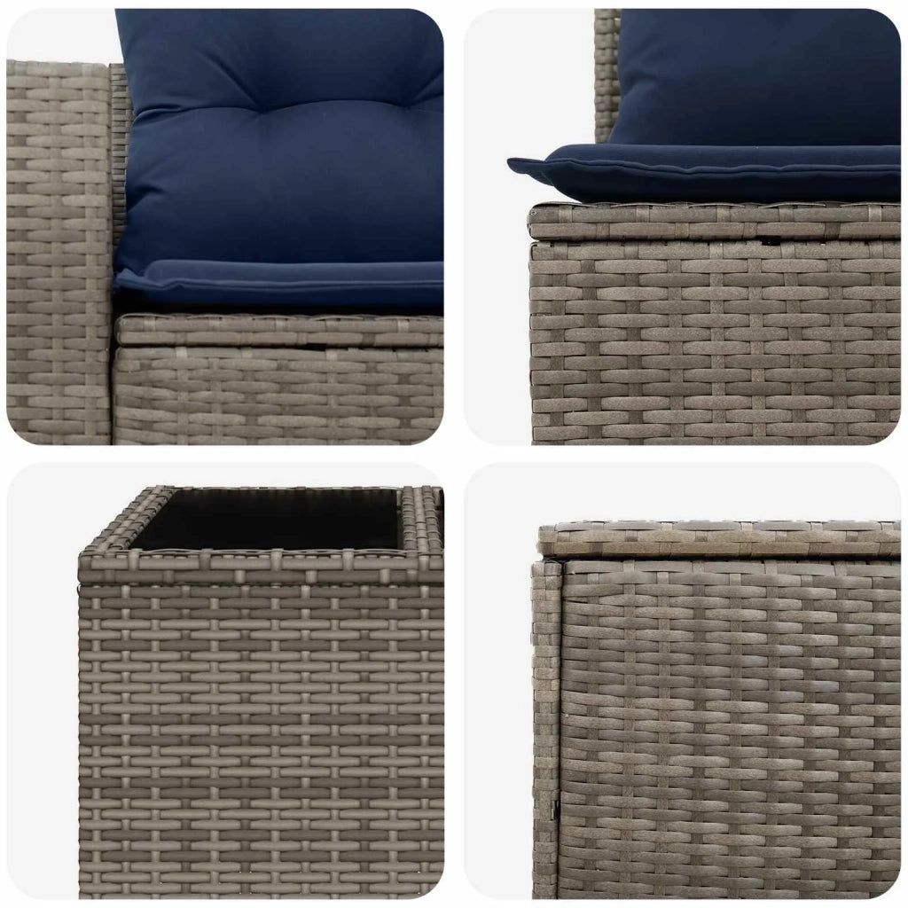 Set di divani 6 pz Grigio e Blu Navy Rattan sintetico e Acciaio 3447407
