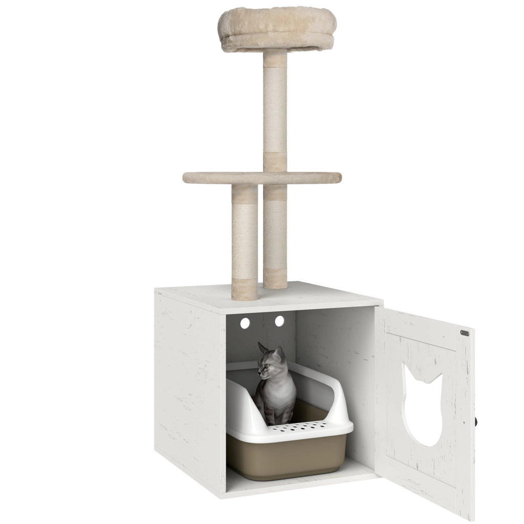 Tiragraffi per Gatti con Lettiera Nascosta ¨C Xylo ¨C 129 cm Crema 2-in-1