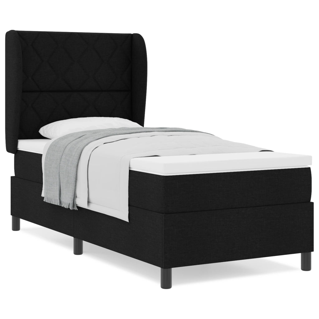 Letto Box Spring con Materasso Nero 100x200 cm Tessuto