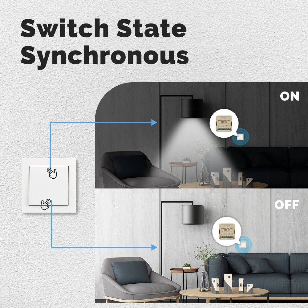Relè Passo Passo Mini Interruttore Matter WiFi 2.4G, 10A TUYA, Compatibile Apple Home, Google Home, Alexa, SmartThings, 2200W, AC 90-250V 50/60Hz, 40x40x18mm, IP20