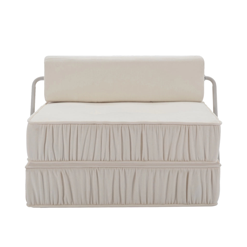 Divano letto modulare convertibile in ciniglia con schiuma e base a molle, elementi separabili per soggiorno bianco