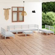 Set Divani da Giardino 9 pz Bianco in Legno Massello di Pino 3082578