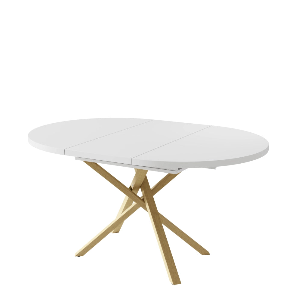 Tavolo da pranzo allungabile 100/140×100 cm, design moderno con base incrociata, bianco effetto legno