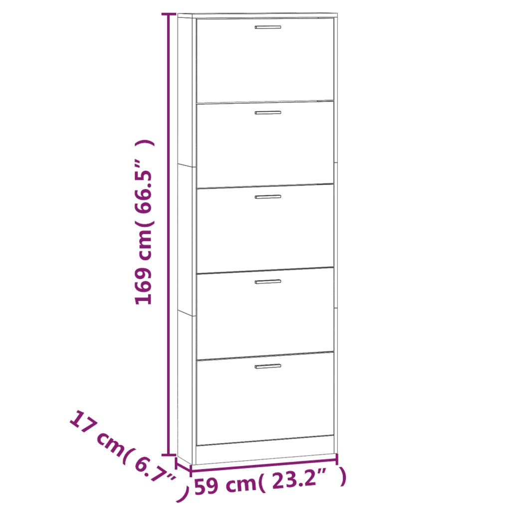 Scarpiera-Scaffale per scarpe Grigio Cemento 59x17x169 cm in Legno Multistrato
